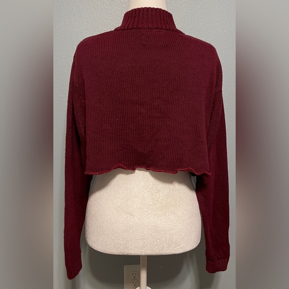 Repaved Burgundy Cropped Sweater Ribbed Knit Long Sleeve Streetwear Y2K Large - Picture 2 of 12